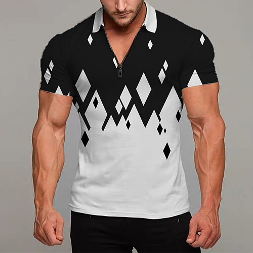 

Herre POLO T-skjorte Golf skjorte Zip Polo Grafiske trykk Geometri Aftæpning Hvit Brun Grønn Grå utendørs Gate Kort Erme Glidelås Trykt mønster Klær Mote Designer Fritid Pustende