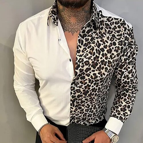 

Per uomo Camicia Camicia con bottoni Maglietta informale Beige Manica lunga Leopardo Collo ripiegabile Strada Giornaliero Stampa Abbigliamento Di tendenza Informale Comodo