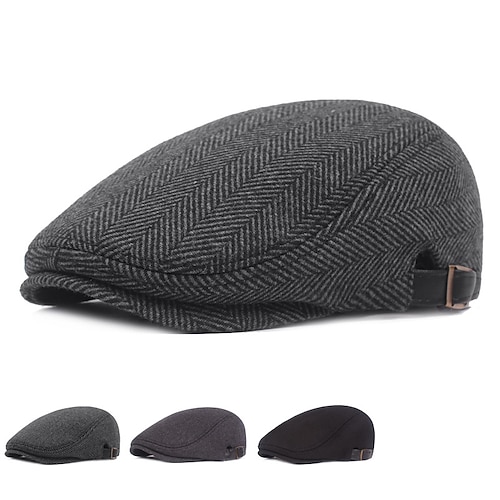 

Men's Flat Cap Tweed Cap Black Khaki Cotton Pure Color 1920s Fashion Casual Outdoor Outdoor Street Daily Pure Color Windproof Comfort Warm Breathable