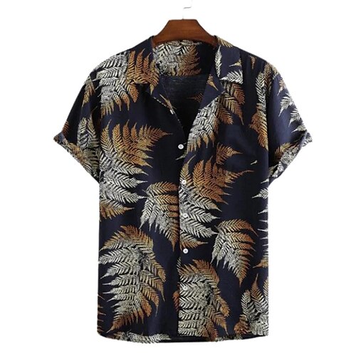 

Herre Skjorte Hawaii skjorte Grafiske trykk Blader cubansk krage Svart Avslappet Ferie Kortermet Knapp ned Trykt mønster Klær Tropisk Mote Gatemote Hawaiisk