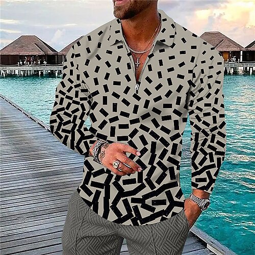 

Per uomo POLO Camicia da golf Golf Polo con zip Stampe astratte Geometria Collo ripiegabile Nero Bianco Giallo Blu marino Blu Esterno Strada Manica lunga Cerniera Stampa Abbigliamento Di tendenza