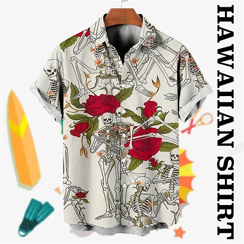 

Homens Camisa Social Camisa havaiana Floral Caveiras Estampas Abstratas Aberto para a Lateral Vermelho Azul Cinzento Rua Casual Manga Curta Botão para baixo Imprimir Roupa Tropical Esportes Roupa de