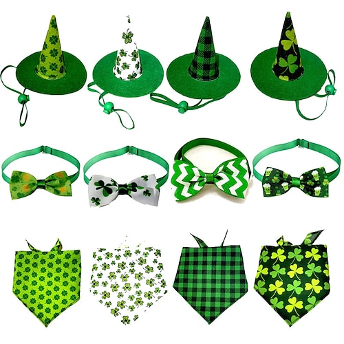 

St. patrick's day nouvelle cravate pour animaux de compagnie herbe à quatre feuilles chat chien anneau de cou accessoire chapeau pour animaux de compagnie réglable