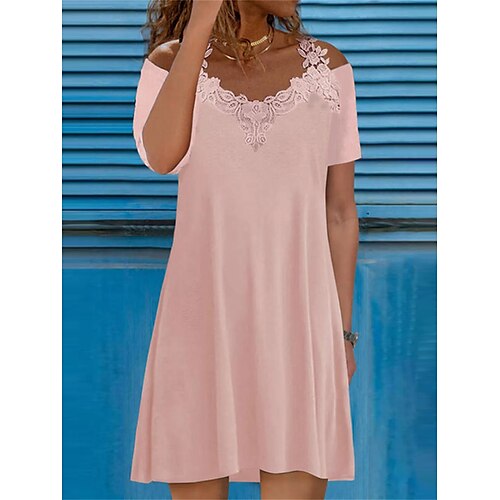 

Per donna Vestito casual Abito a T shirt Vestito a trapezio Liscio Pizzo Tagliato A V Mini abito Attivo Di tendenza Esterno Giornaliero Manica corta Standard Rosa Primavera Estate S M L XL XXL