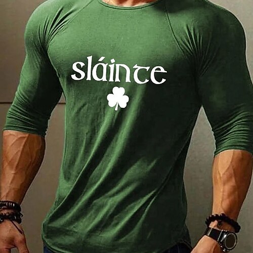 

Herre T skjorte T-skjorter Grafisk Clover Crew-hals Klær 3D-utskrift Avslappet Ut på byen Langermet Lapper Trykt mønster Designer Lettvekt Komfort St. Patricks Day