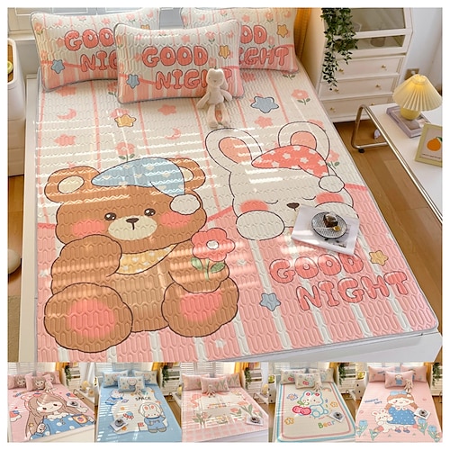 

Cartoon Latexmatte dreiteiliges Bettset Rock Stil waschbar Haushalt Klimaanlage Seide Sommer Doppelbett weiche Matte für Kinder