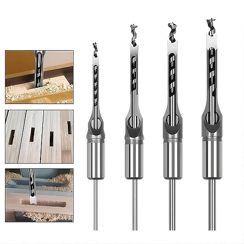 

4pcs HSS 5/16 3/8 1/2 Square Hole Woodworking Mortise Drill Bit Set Chisel Drill Bits Square Auger Mortising Chisel Drill Set