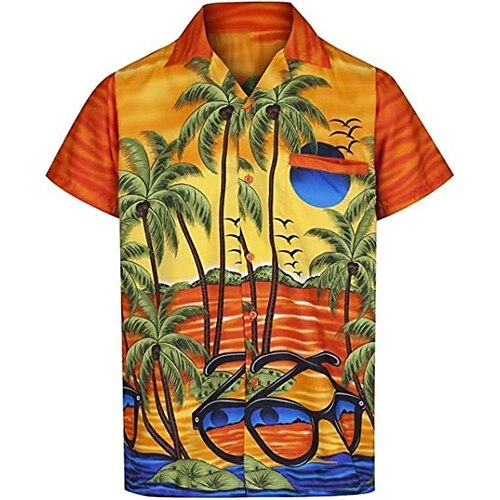 

Herren Hemd Hawaiihemd Sommerhemd Kokosnussbaum Grafik-Drucke Umlegekragen Orange Casual Ausgehen Kurze Ärmel Button-Down Bedruckt Bekleidung Tropisch Hawaiianisch Designer Casual