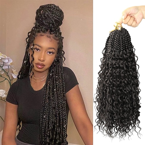 Boho Box Braids Crochet Hair 14 inch 8 Packs Box Braid Crochet Hair with  Curly Ends Goddess Box Braids Crochet Hair Extensions for Black Women(14 8  Packs, 1B#) 14 Inch(pack of 8) 1B#