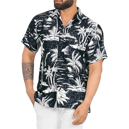 

Men's Shirt Summer Hawaiian Shirt Coconut Tree Graphic Prints Turndown Black Outdoor Street Short Sleeves Button-Down Print Clothing Apparel Tropical Fashion Hawaiian Designer