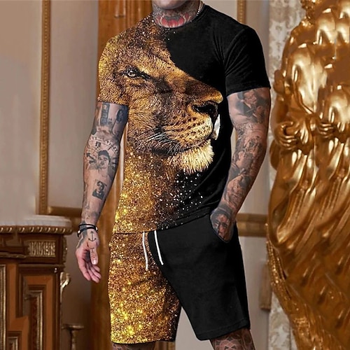 

Herre Shorts og T-skjorte sett T-skjorte antrekk Grafisk Dyr Løve Crew-hals Klær 3D-utskrift utendørs Daglig Kortermet 3D-utskrift 2 deler 2stk Designer Fritid Bekvem