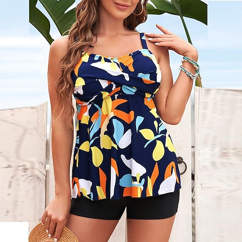 

Mujer Bañadores Tankini 2 piezas Normal Traje de baño 2 Piezas Estampado Graphic Azul Marino Camiseta sin mangas Trajes de baño Deportes Verano