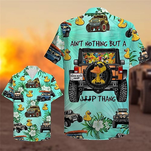 

Hombre Camisa camisa hawaiana Coche Estampados Pato Cuello Vuelto Azul Piscina Casual Festivos Manga Corta Abotonar Estampado Ropa Tropical Moda Hawaiano Suave