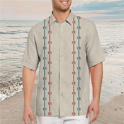 

Herren Hemd Hawaiihemd Sommerhemd Kokosnussbaum Grafik-Drucke Umlegekragen Schwarz Wein Marineblau Khaki Outdoor Strasse Kurze Ärmel Button-Down Bedruckt Bekleidung Leinen Sport Modisch Strassenmode