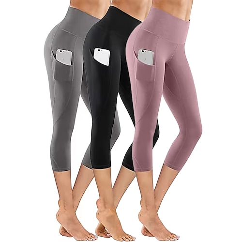 

Dame Yoga Leggings Sidelommer Midjekontroll Rumpeløft Høy Midje Yoga & Danse Sko Trening Treningsøkt Capri-tights Svart Rosa Grå sport Sportsklær Høy Elastisitet