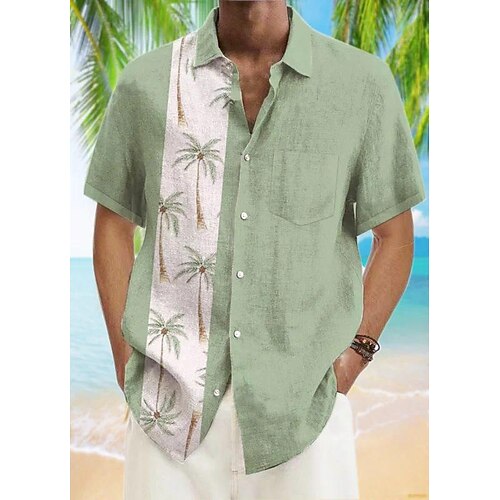 

Hombre Camisa camisa hawaiana Árbol de coco Estampados Cuello Vuelto Verde Trébol Exterior Calle Mangas cortas Abotonar Estampado Ropa Tropical Moda Hawaiano Design