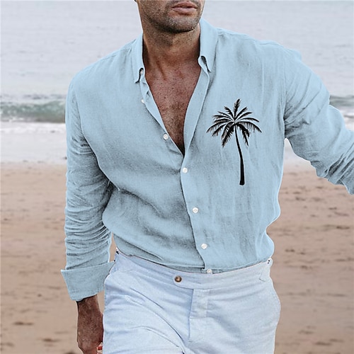 

Homme Chemise Chemise hawaïenne Cocotier Imprimés Photos Col rabattu Noir Blanche Rose Claire bleu marine Bleu Extérieur Plein Air manche longue Bouton bas Imprimer Vêtement Tenue Tropique Mode