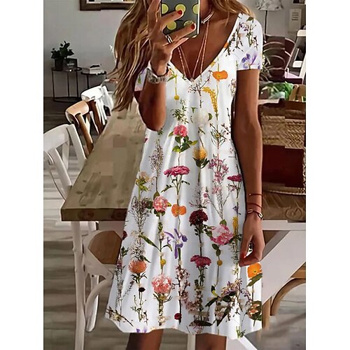 

Per donna Vestito casual Vestito a trapezio Abito stampato Floreale Stampa A V Mini abito Attivo Di tendenza Esterno Giornaliero Manica corta Standard Bianco Primavera Estate S M L XL XXL