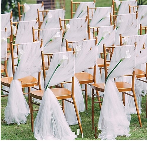 

Fajas de silla de gasa blanca para boda, decoración de pasillo, lazos de silla para iglesia, comedor, patio de descanso