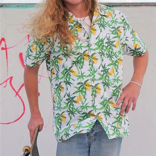 

Hombre Camisa camisa hawaiana Piña Árbol de coco Estampados Cuello Vuelto Verde Trébol Casual Festivos Manga Corta Abotonar Estampado Ropa Tropical Moda Ropa de calle Hawaiano