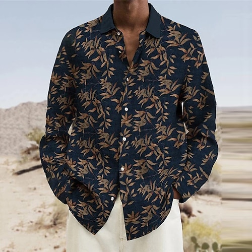 

Homme Chemise Imprimés Photos Feuilles Col rabattu Jaune Extérieur Plein Air manche longue Bouton bas Imprimer Vêtement Tenue Sportif Mode Vêtement de rue Design