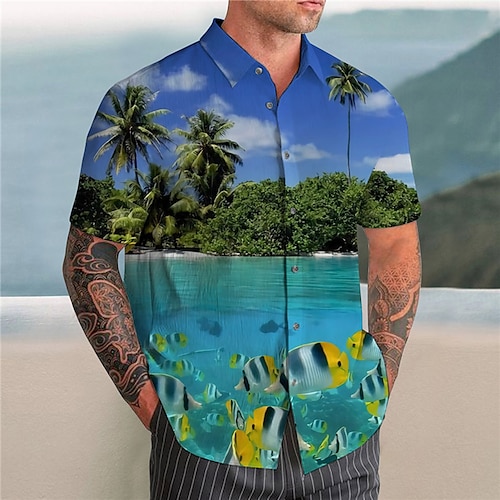 

Homme Chemise Chemise hawaïenne Imprimés Photos La vie marine Col rabattu Bleu Roi Bleu Vert Plein Air Casual Manches courtes Bouton bas Imprimer Vêtement Tenue Tropique Sportif Vêtement de rue Design