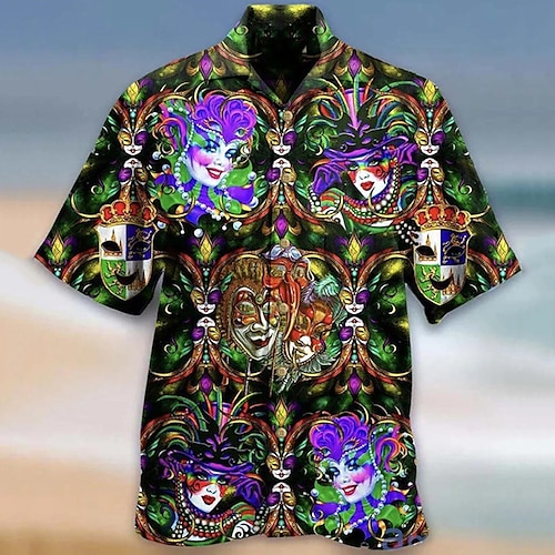 

Men's Shirt Summer Hawaiian Shirt Graphic Prints Mask Turndown Black Outdoor Street Short Sleeves Button-Down Print Clothing Apparel Sports Fashion Streetwear Designer