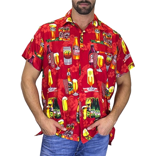 

Hombre Camisa camisa hawaiana Floral Estampados Cerveza Cuello Vuelto Rojo Azul Piscina Morado Casual Noche Mangas cortas Abotonar Estampado Ropa Tropical Hawaiano Design Casual