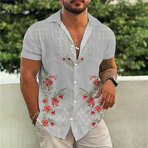 

Homens Camisa Social Floral Estampas Abstratas Aberto para a Lateral Vermelho Cinzento Rua Casual Manga Curta Botão para baixo Imprimir Roupa Tropical Moda Boho Designer