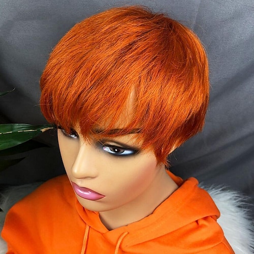 

pixie cut parrucche dei capelli umani per le donne nere 150% ginger orange short bob parrucca tagliata a macchina piena parrucche nessuna parrucca di pizzo