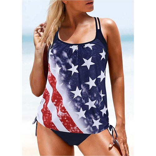 

Per donna Costumi da bagno Tankini 2 pezzi Normale Costume da bagno 2 pezzi Stampe Alfabetico Bandiera americana degli Stati Uniti Nero Rosso Blu Azzurro cielo Canotte Costumi da bagno Sportivo