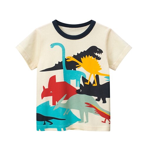 

Børn Drenge T-shirt T-shirt Tegneserie Kortærmet Crewneck Børne Top Skole Basale Daglig Sommer Beige 2-8 år