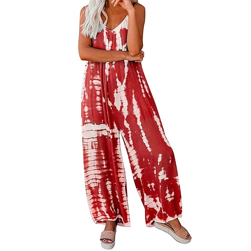 

kvinders løse bukser jumpsuit oversized print tie dye oversized u-hals ærmeløs almindelig sommergrøn lilla gul orange rød upositioneret tryk