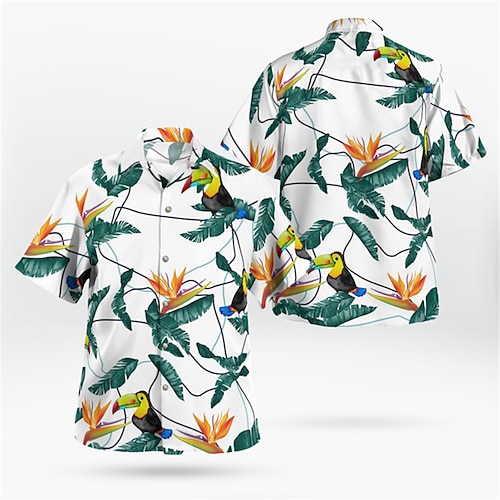 

Herren Hemd Hawaiihemd Sommerhemd Blumen Grafik-Drucke Papagei Umlegekragen Weiß Strasse Casual Kurze Ärmel Button-Down Bedruckt Bekleidung Tropisch Sport Strassenmode Designer