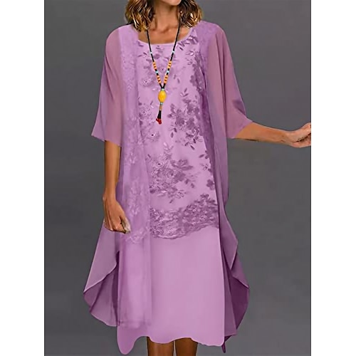 

Dame Todelt kjolesæt Hverdagskjole Print kjole udendørs Daglig Afslappet Moden Net Trykt mønster Midikjole Rund hals Halvlange ærmer Blomstret Regulær Lilla Sommer Forår S M L XL XXL