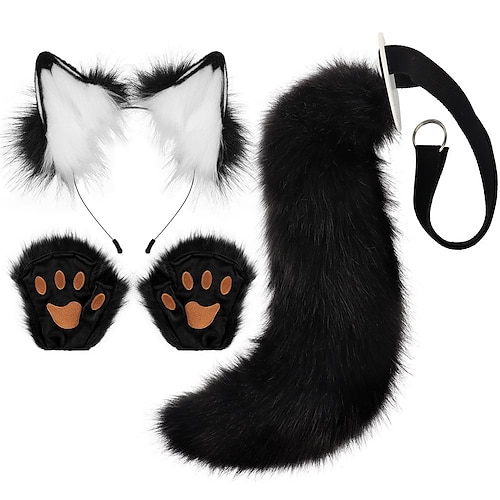 

Fox Tail Clip Cat Ears Wolf Paws Gloves Cosplay Costume Halloween Fancy Party Costume Accessories