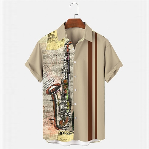 

Homens Camisa Social Camisa havaiana Estampas Abstratas Instrumento Musical Aberto para a Lateral Cáqui Rua Casual Manga Curta Botão para baixo Imprimir Roupa Tropical Esportes Roupa de rua Designer