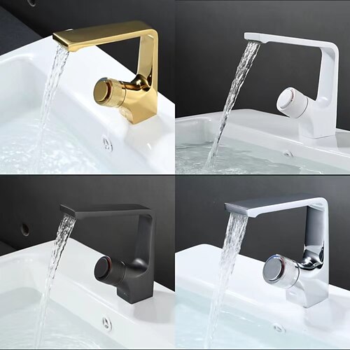

rubinetto lavabo bagno a cascata in ottone, miscelatori lavabo monocomando monocomando con tubo caldo e freddo valvola in ceramica cromo nero bianco ti-pvd rubinetto vasca