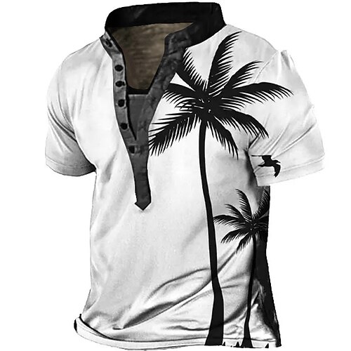 

Herre Henley-skjorte T-Shirts Grafisk Kokos palme Høj krave Tøj 3D-udskrivning udendørs Afslappet Kortærmet Knap Trykt mønster Basale Mode Designer