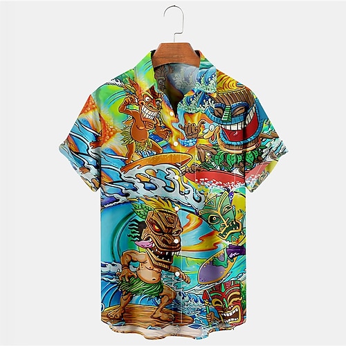 

Hombre Camisa camisa hawaiana Abstracto Estampados Cuello Vuelto Azul Piscina Calle Casual Mangas cortas Abotonar Estampado Ropa Tropical Deportes Ropa de calle Design