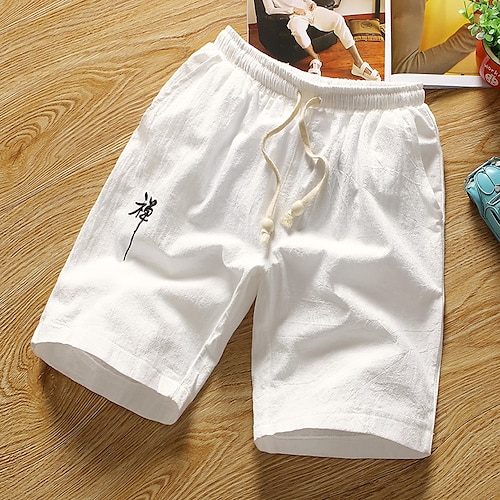 

Men's Shorts Linen Shorts Summer Shorts Beach Shorts Pocket Drawstring Elastic Waist Plain Embroidery Comfort Breathable Knee Length Outdoor Daily Streetwear Linen / Cotton Blend Fashion Casual White