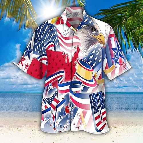 

Hombre Camisa camisa hawaiana Estampados Águila Bandera Collar Cubano Azul Piscina Casual Festivos Manga Corta Abotonar Estampado Ropa Tropical Moda Ropa de calle Hawaiano