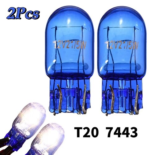 

2 uds luces de coche t20 580 7443 w21/5w 12v w3x16q vidrio azul natural freno trasero señal de coche bombillas laterales lámparas de luz