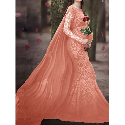 

Per donna Abito di maternità Vestito da festa Aderente Abito da servizio fotografico Tinta unica Abito lungo Abito lungo Manica lunga Pizzo Schiena scoperta Girocollo Di tendenza Feste Bianco Rosa