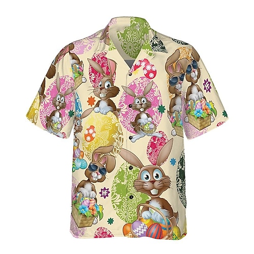 

Hombre Camisa camisa hawaiana Conejo Felices Pascuas Pascua de Resurrección Collar Cubano Verde Trébol Casual Festivos Manga Corta Abotonar Estampado Ropa Deportes Moda Ropa de calle Design