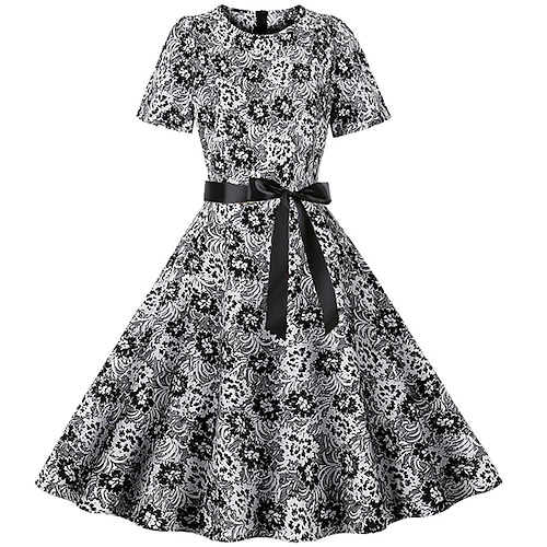 

Audrey Hepburn Retro Vintage 1950s Floral A-Line Dress Flare Dress Women's Costume Vintage Cosplay Holiday Dress Family Gathering Short Sleeve Medium Length Ball Gown Oktoberfest Beer