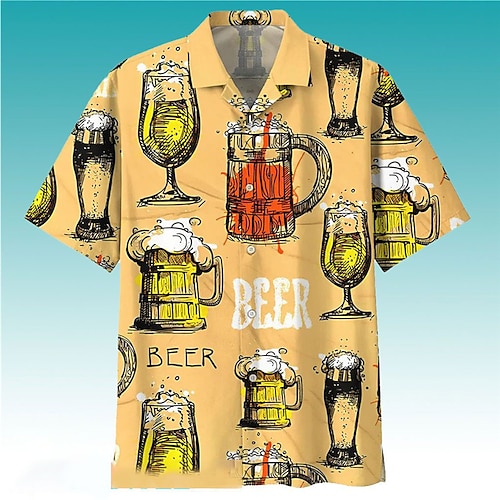 

Homens Camisa Social Camisa havaiana Estampas Abstratas Cerveja Aberto para a Lateral Amarelo Rua Casual Manga Curta Botão para baixo Imprimir Roupa Tropical Moda Havaiana Designer