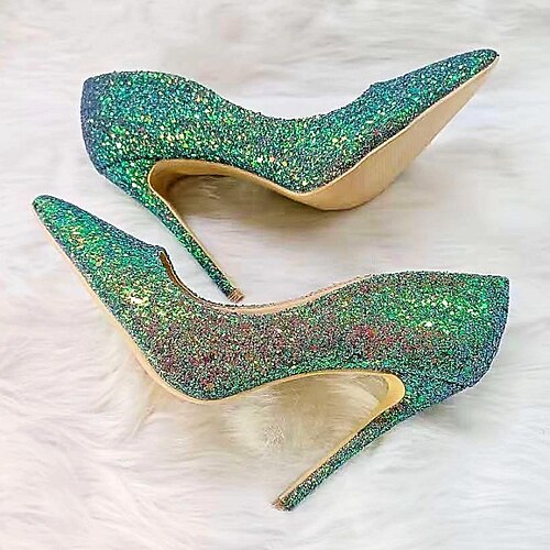 

Mulheres Saltos Sapatos De Casamento Salto agulha Casamento Festa Saltos de casamento Sapatos de dama de honra Lantejoulas Salto Agulha Dedo Apontado Elegante Sensual Pele PU Mocassim Verde