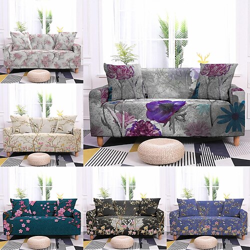 

Stretch Sofa Cover Slipcover Elastic Sectional Couch Cover Flower for Armchair Loveseat 4 or 3 seater L shape Chaise Lounge for Living Room Dust-Proof Couch Protector