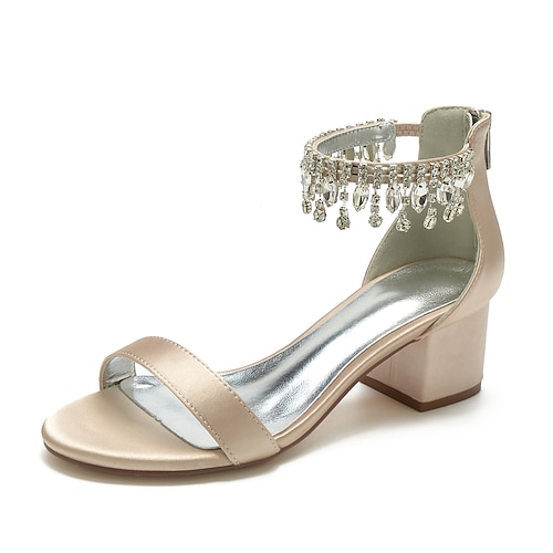 

Mujer Zapatos de boda Sandalias Zapatos De Vestir Boda Fiesta y Noche Pedrería Cristal Cremallera Tacón Cuadrado Puntera abierta Sensual Minimalismo Satén Cremallera Color sólido Plata Vino Verde y